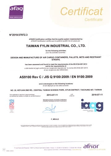 AS9100 Rev C certificate